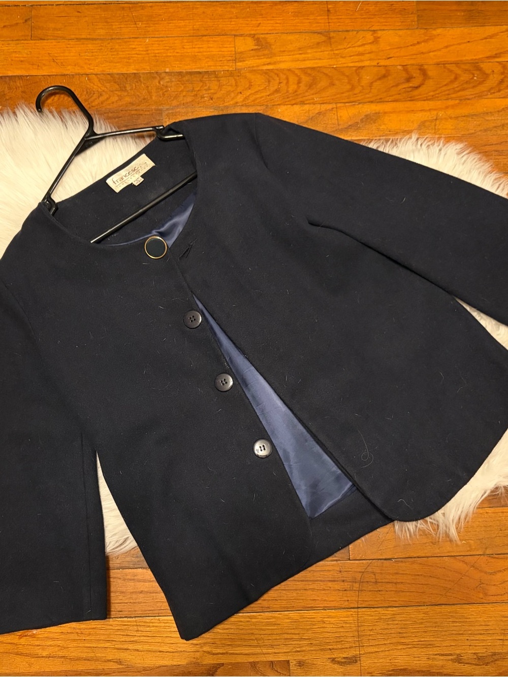 Francesca's Collections Navy Boxy Wool Feel Jacket